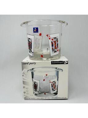 VTG Luminarc Card Party Ice Bucket MCM Glass Retro Poker Barware 6.5" New in Box